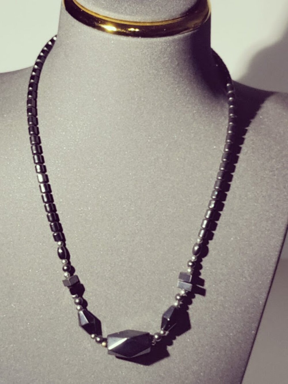 Black Hematite Look Faceted Beaded Necklace